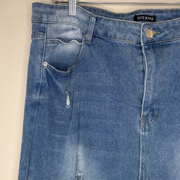 Elite plus size distressed boyfriend cropped jeans light wash denim - Picture 3 of 15